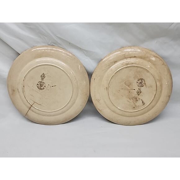 2 Vintage Melbourne Mayers G&W Brown Transfer Ware Plate 9" Inch Plate Antique - Picture 5 of 5